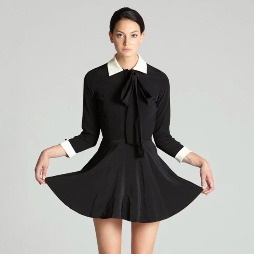 L'ECOLE DES FEMMES 100% silk black Secrétaire dress neck bow *as is